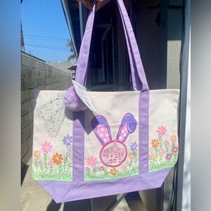Trader Joe’s tote bags, Lavender Color with Floral Bunny Design, hand painted